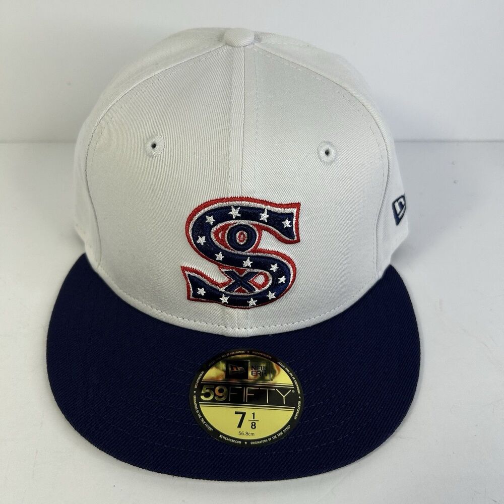 Chicago White Sox New Era 59FIFTY Fitted Hat 7 1/8 White Blue Stars Stripes New